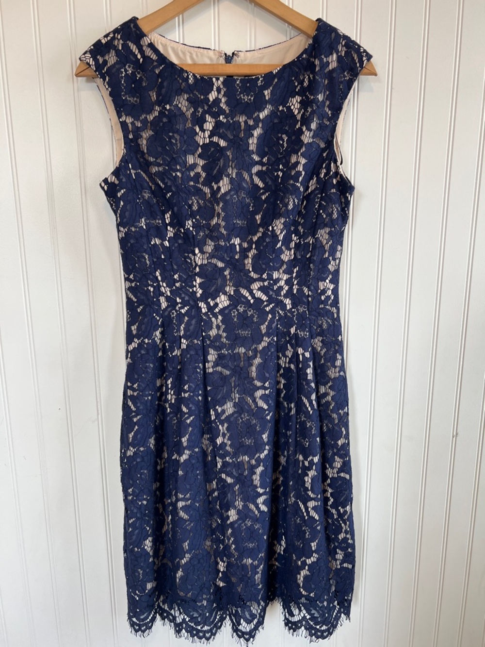 Vince Camuto Navy Lace Midi Dress with Nude Lining